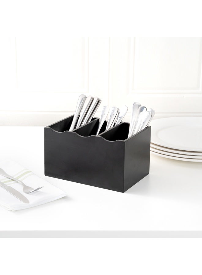 Restaurantware 8.25 x 5.5 x 4.75 Inch Flatware Display, 1 Countertop Buffet Utensil Caddy - 3 Compartment, For Parties, Picnics, Homes, or Restaurants, Black Bamboo Cutlery Holder, Upright - Image 3