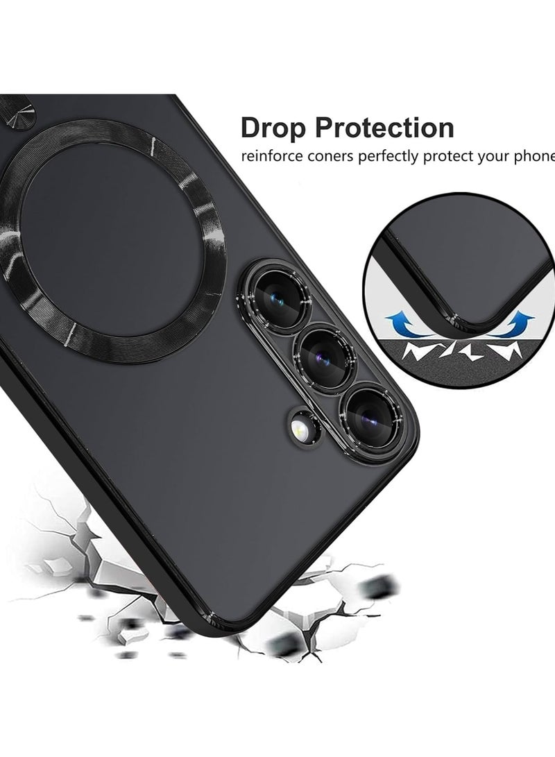 Magnetic Clear Slim Case for Samsung Galaxy A56 Full Camera Protector Anti-Yellowing Shockproof Compatible with MagSafe Cover Designed- Black  - Image 3