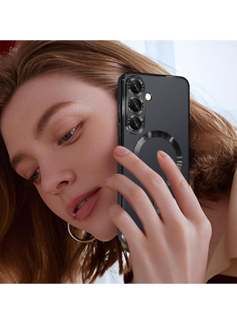 Magnetic Clear Slim Case for Samsung Galaxy A56 Full Camera Protector Anti-Yellowing Shockproof Compatible with MagSafe Cover Designed- Black  - Image 5