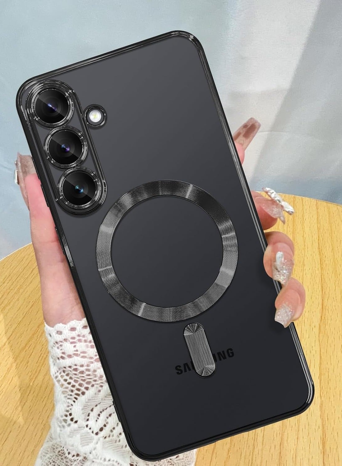 QIRG Magnetic Clear Slim Case for Samsung Galaxy A56 Full Camera Protector Anti-Yellowing Shockproof Compatible with MagSafe Cover Designed- Black
