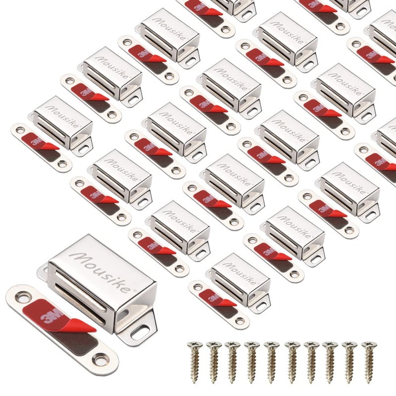 Mousike Cabinet Magnets 30lb Stainless Steel Magnetic Door Catch with Strong Magnetic for Kitchen Cupboard Wardrobe Closet Cabinet Door Drawer Latch21Silver 20 Pack