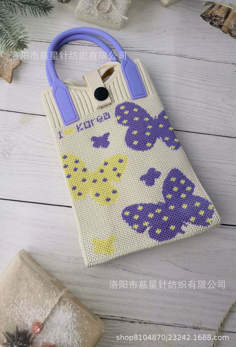 2025 Autumn New Style Girl'S Heart-Shaped Handbag For Carrying Mobile Phones, Knitted Crossbody Bag, Portable Textured Small Handbag - Image 1