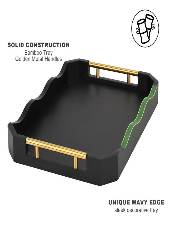 Ismosm 2 Pack Bamboo Trays with Handles - Decorative Stackable Ottoman & Serving Trays for Coffee Table, Breakfast in Bed, Couch Snacking, Home Decor (Black) - Image 2