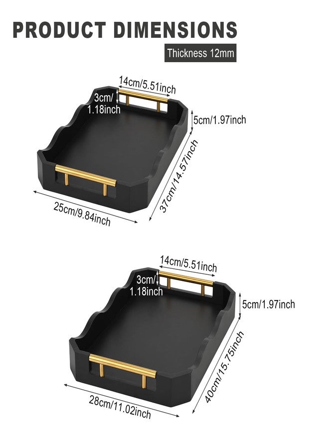 Ismosm 2 Pack Bamboo Trays with Handles - Decorative Stackable Ottoman & Serving Trays for Coffee Table, Breakfast in Bed, Couch Snacking, Home Decor (Black) - Image 4