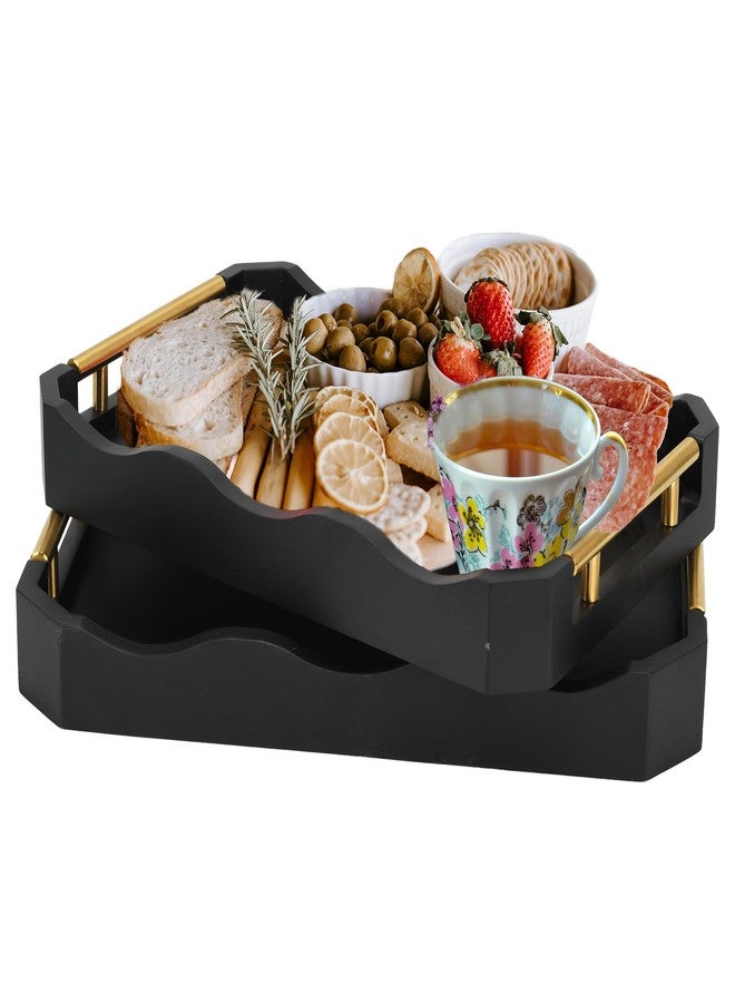 Ismosm 2 Pack Bamboo Trays with Handles - Decorative Stackable Ottoman & Serving Trays for Coffee Table, Breakfast in Bed, Couch Snacking, Home Decor (Black) - Image 1
