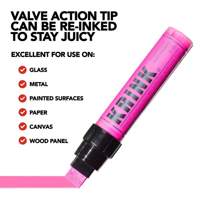 Krink K-55 Fluorescent Pink Paint Marker-Vibrant and Opaque Fine Art Acrylic Paint Pens for Smooth Surfaces-Acrylic Paint Markers for Metal Paper and Painted Surfaces-Graffiti Markers for Signs - Image 4