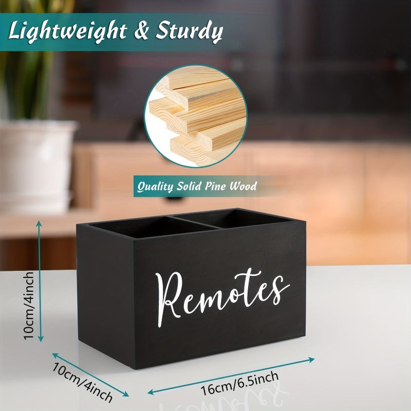 Black Remote Control Storage Box 2 Compartments Bedside Table Media Organizer Desk Holder - Image 2