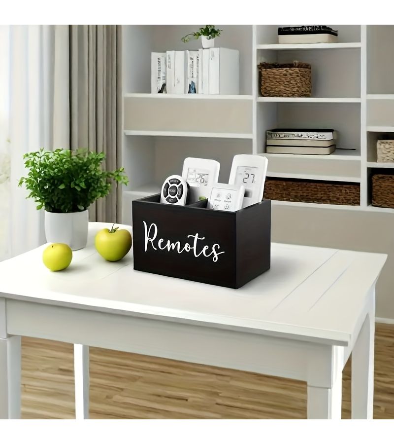 Black Remote Control Storage Box 2 Compartments Bedside Table Media Organizer Desk Holder - Image 3