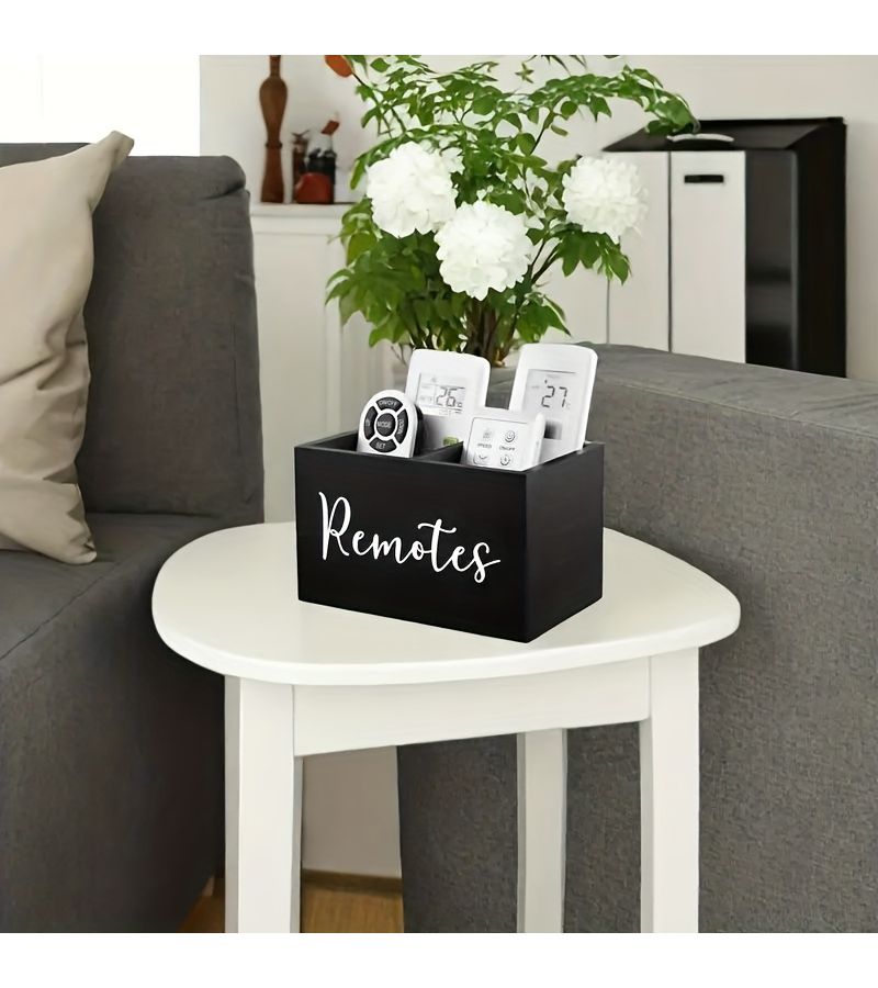 Black Remote Control Storage Box 2 Compartments Bedside Table Media Organizer Desk Holder - Image 4