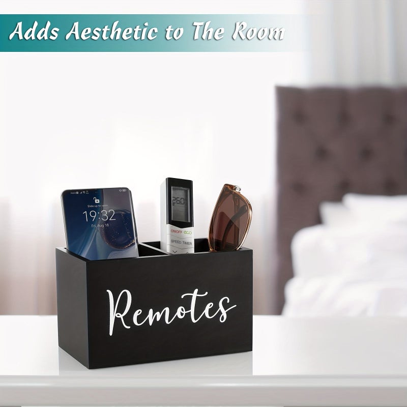 Black Remote Control Storage Box 2 Compartments Bedside Table Media Organizer Desk Holder - Image 5
