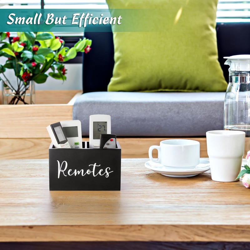 Black Remote Control Storage Box 2 Compartments Bedside Table Media Organizer Desk Holder - Image 1