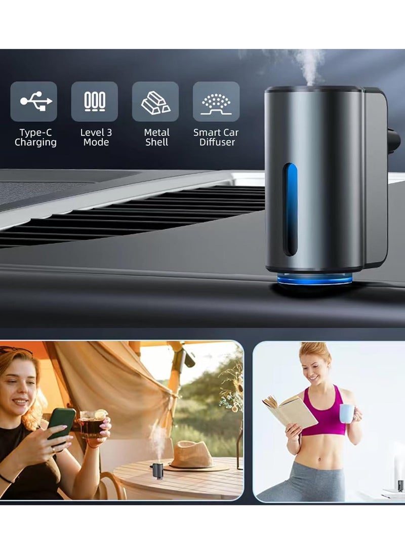 Digi Core معطر جو ذكي للسيارة، معطر جو قابل لإعادة الشحن بدون ماء مع 3 روائح فاخرة (3 زيوت × 10 مل)، أوضاع رائحة وإضاءة قابلة للتعديل، معطر جو ذكي للسيارة والمنزل والمكتب مع زيوت عطرية تدوم طويلاً، أسود - Image 4