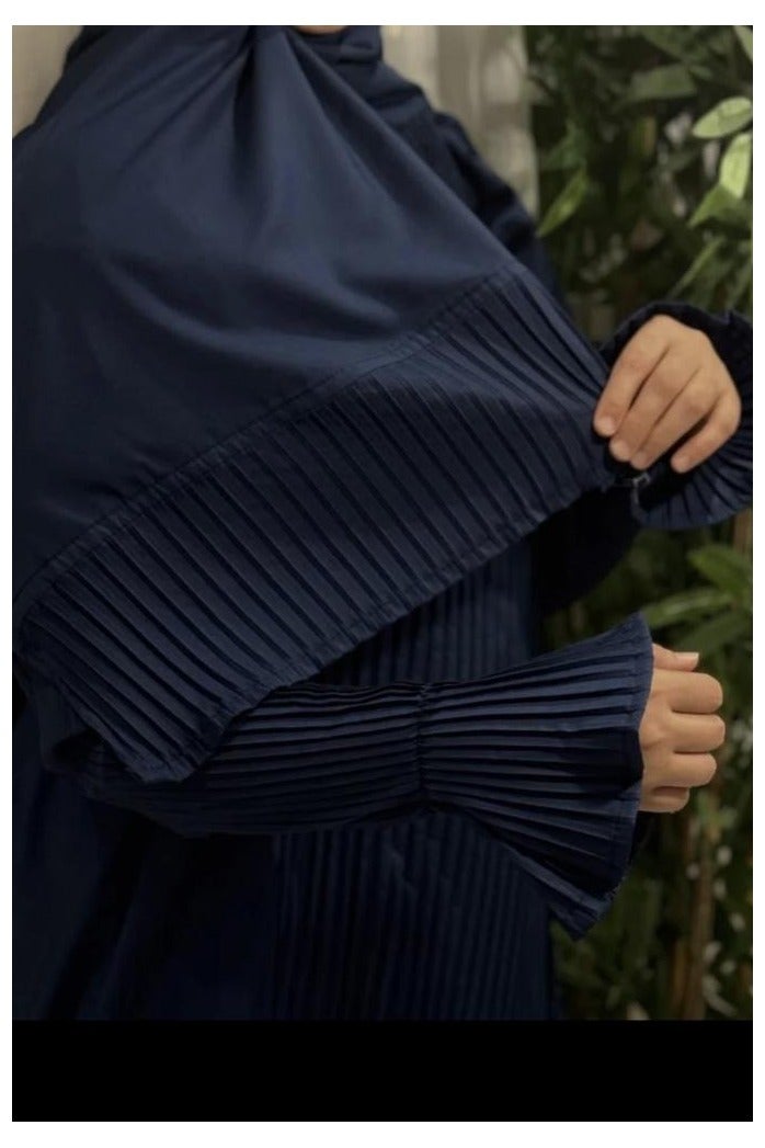 Prayer mat set with pleated side tie - Navy/Cream - Image 4