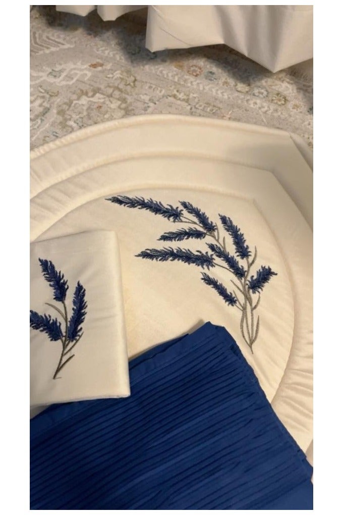Prayer mat set with pleated side tie - Navy/Cream - Image 1