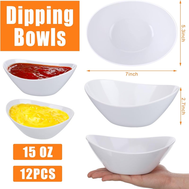 Dingion 12 Pcs Dessert Bowls Bulk 15 oz Oval White Serving bowls for Ice Cream Cereal Plates for Ice Cream Salad Dipping Pasta Dish for Garden Tea Camping Party Dinner - Image 2