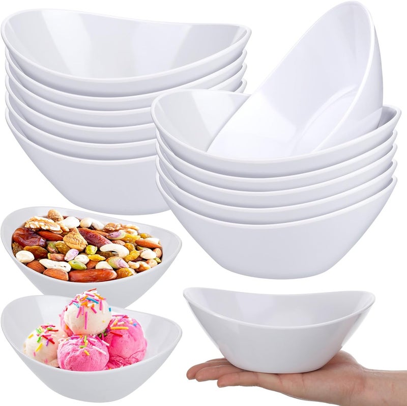 Dingion 12 Pcs Dessert Bowls Bulk 15 oz Oval White Serving bowls for Ice Cream Cereal Plates for Ice Cream Salad Dipping Pasta Dish for Garden Tea Camping Party Dinner - Image 1