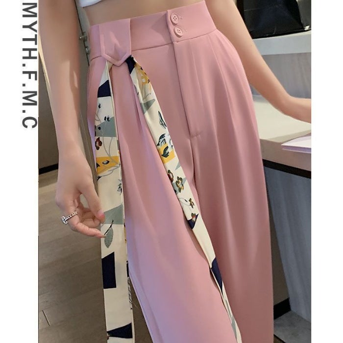 Summer 2024 Pink Petite Suit Trousers High-Waist Slim Ice Silk Apple Green - Image 2