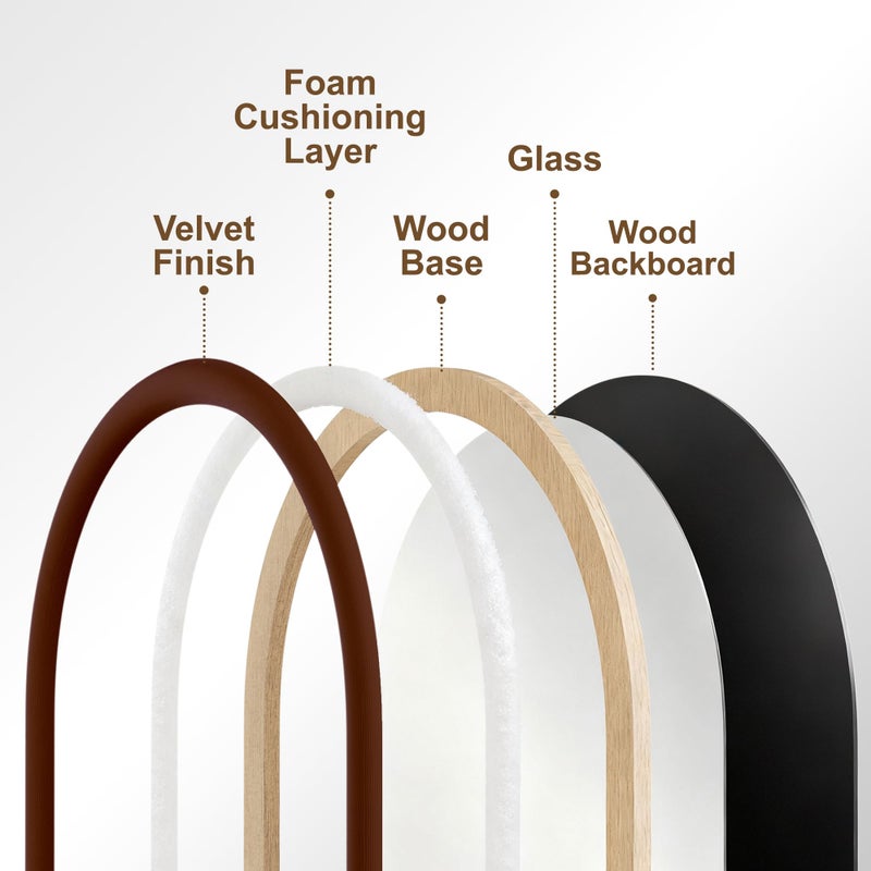 Delma Arched Full Length Mirror, Free Standing Floor Velvet Finish Frame Mirror for Leaning or Hanging, Soft Touch Bedroom & Living Room Decor, Brown - Image 3