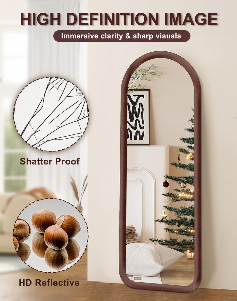 Delma Arched Full Length Mirror, Free Standing Floor Velvet Finish Frame Mirror for Leaning or Hanging, Soft Touch Bedroom & Living Room Decor, Brown - Image 4