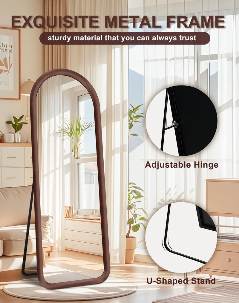 Delma Arched Full Length Mirror, Free Standing Floor Velvet Finish Frame Mirror for Leaning or Hanging, Soft Touch Bedroom & Living Room Decor, Brown - Image 5