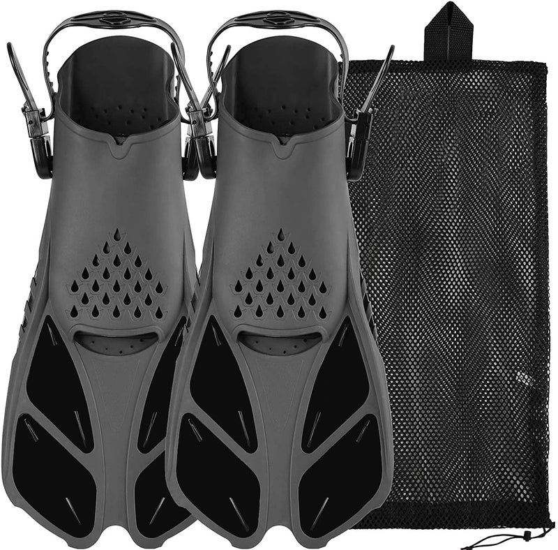 Sugaroom Swim Fins Open Heel, Adjustable Snorkel Fins Diving Fins with Mesh Bag, Snorkeling Gear Flippers Travel Size Short Flippers for Lap Swimming Scuba Dive Adult Men Women Kids - Image 1