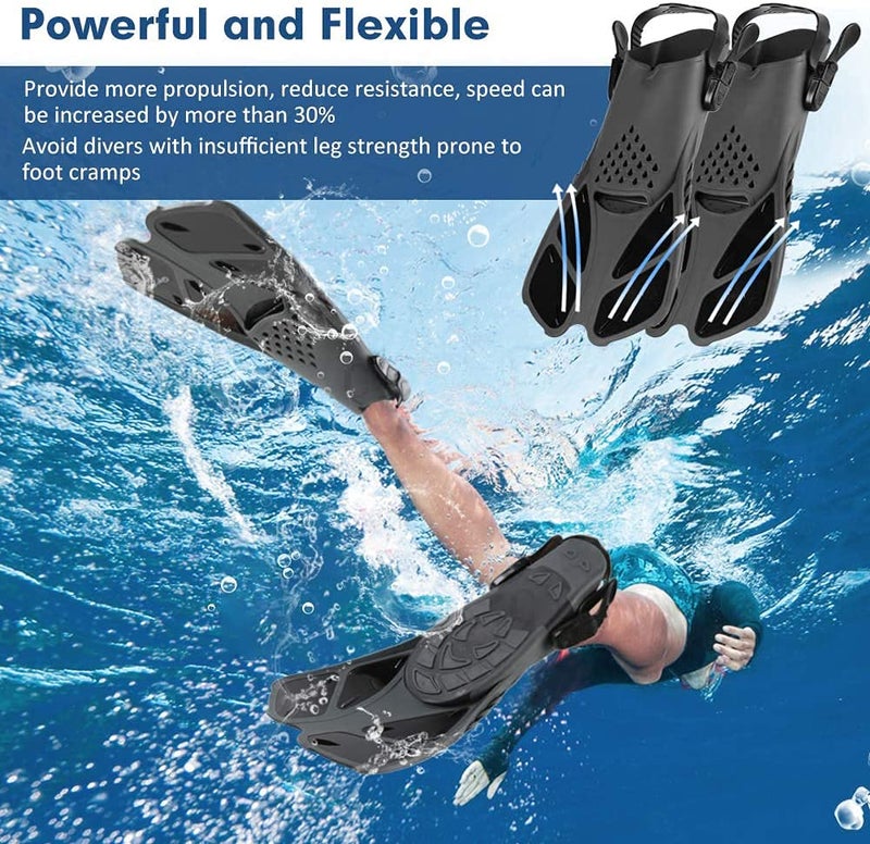 Sugaroom Swim Fins Open Heel, Adjustable Snorkel Fins Diving Fins with Mesh Bag, Snorkeling Gear Flippers Travel Size Short Flippers for Lap Swimming Scuba Dive Adult Men Women Kids - Image 3