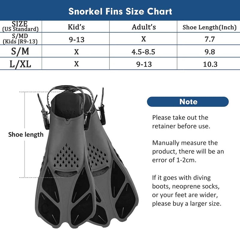 Sugaroom Swim Fins Open Heel, Adjustable Snorkel Fins Diving Fins with Mesh Bag, Snorkeling Gear Flippers Travel Size Short Flippers for Lap Swimming Scuba Dive Adult Men Women Kids - Image 2
