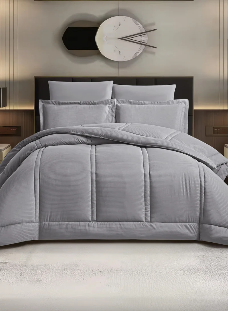 Donetella Bedding Comforter Set King Size, 6-Pcs Bed Set Fits 200x200 Cms -Hotel Striped  Bedding Set-All Season- Brushed Microfiber (طقم مفرش سرير فندقي)