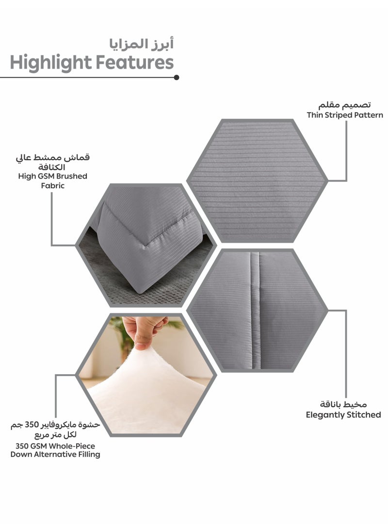 Donetella Bedding Comforter Set King Size, 6-Pcs Bed Set Fits 200x200 Cms -Hotel Striped  Bedding Set-All Season- Brushed Microfiber (طقم مفرش سرير فندقي)  - Image 4