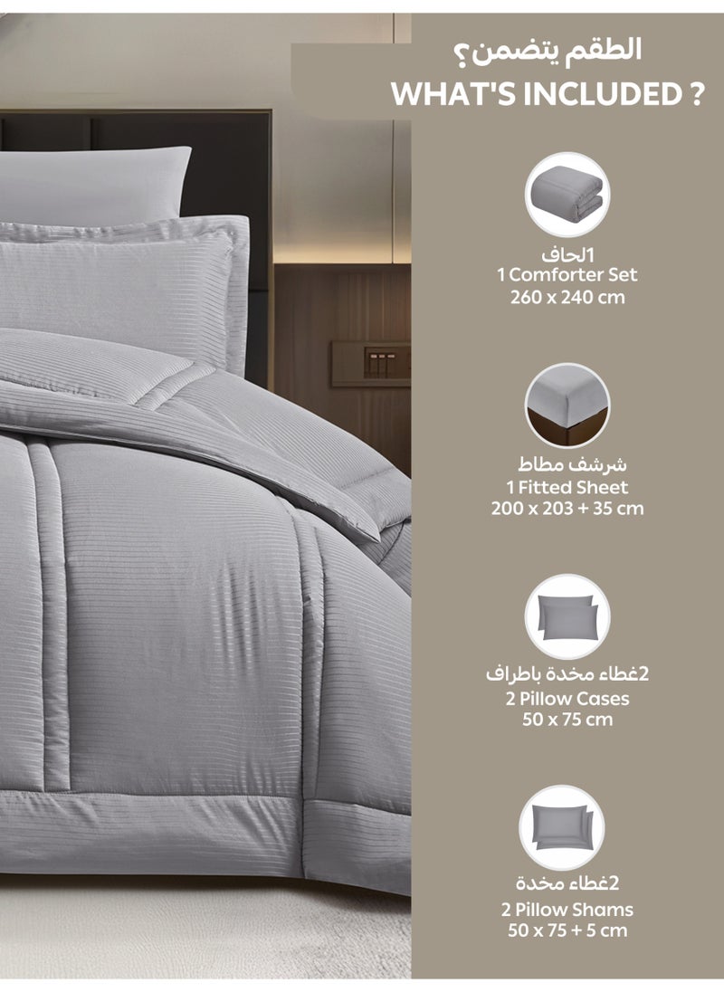 Donetella Bedding Comforter Set King Size, 6-Pcs Bed Set Fits 200x200 Cms -Hotel Striped  Bedding Set-All Season- Brushed Microfiber (طقم مفرش سرير فندقي)  - Image 3