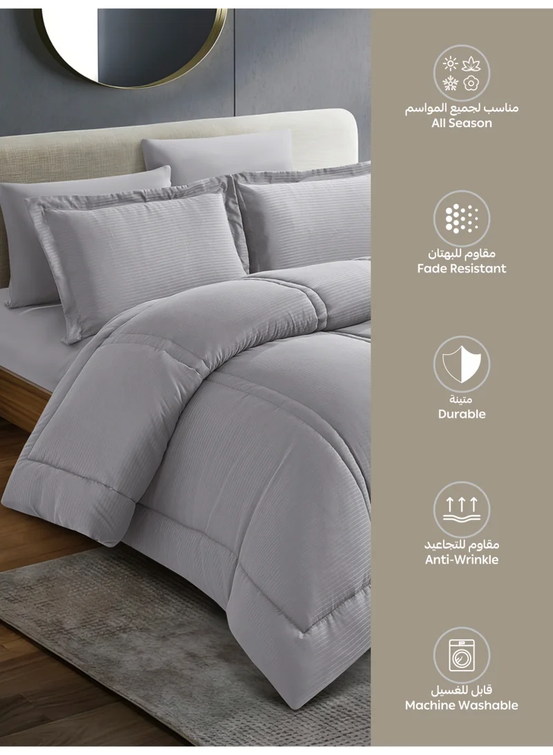 Donetella Bedding Comforter Set King Size, 6-Pcs Bed Set Fits 200x200 Cms -Hotel Striped  Bedding Set-All Season- Brushed Microfiber (طقم مفرش سرير فندقي)