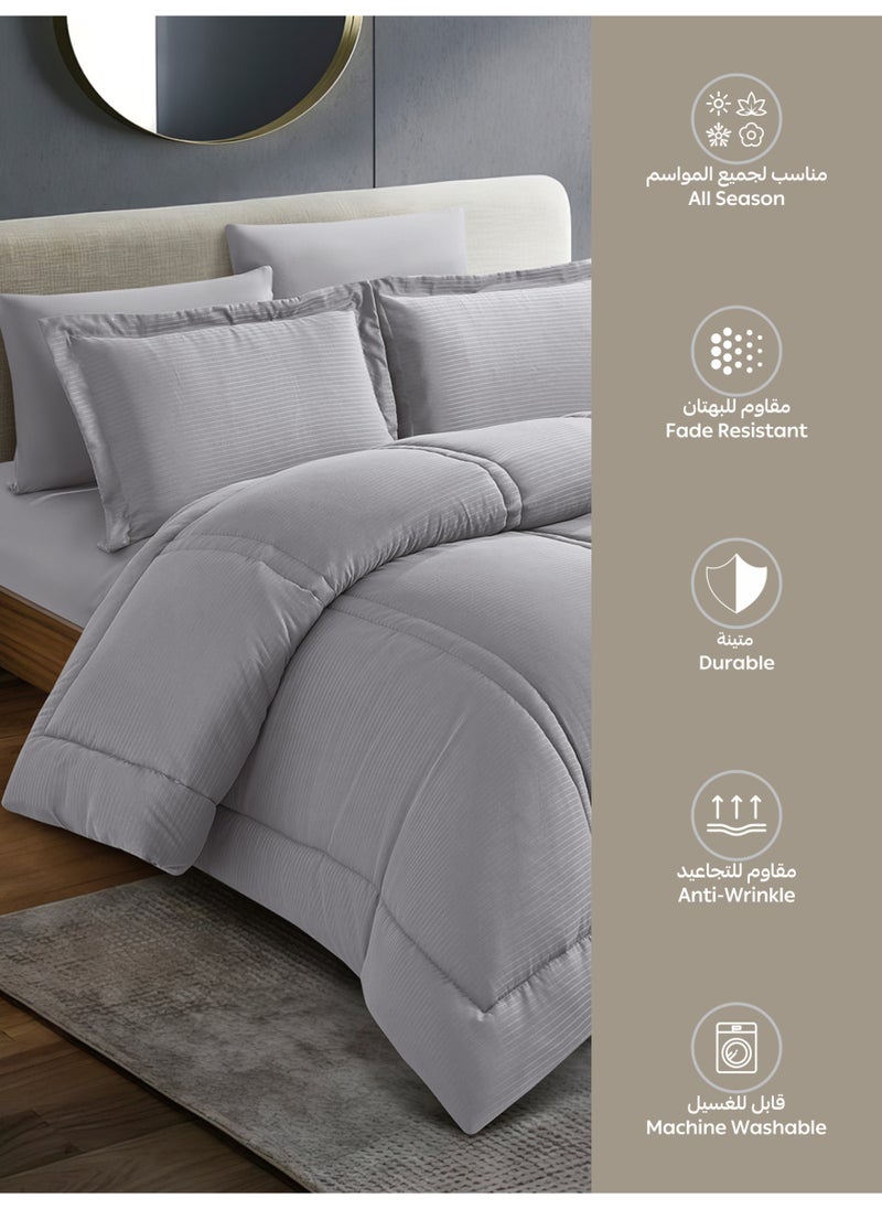Donetella Bedding Comforter Set King Size, 6-Pcs Bed Set Fits 200x200 Cms -Hotel Striped  Bedding Set-All Season- Brushed Microfiber (طقم مفرش سرير فندقي)  - Image 5