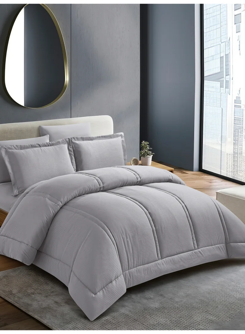 Donetella Bedding Comforter Set King Size, 6-Pcs Bed Set Fits 200x200 Cms -Hotel Striped  Bedding Set-All Season- Brushed Microfiber (طقم مفرش سرير فندقي)
