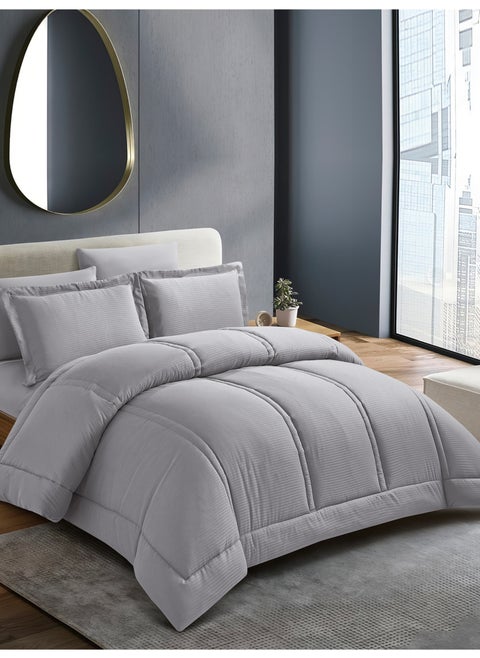 Bedding Comforter Set King Size, 6-Pcs Bed Set Fits 200x200 Cms -Hotel Striped  Bedding Set-All Season- Brushed Microfiber (طقم مفرش سرير فندقي)