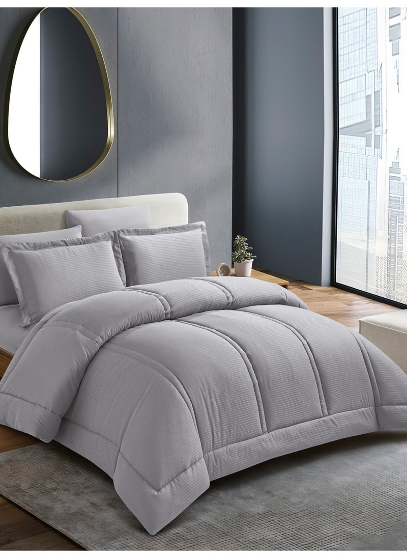 Donetella Bedding Comforter Set King Size, 6-Pcs Bed Set Fits 200x200 Cms -Hotel Striped  Bedding Set-All Season- Brushed Microfiber (طقم مفرش سرير فندقي)  - Image 1