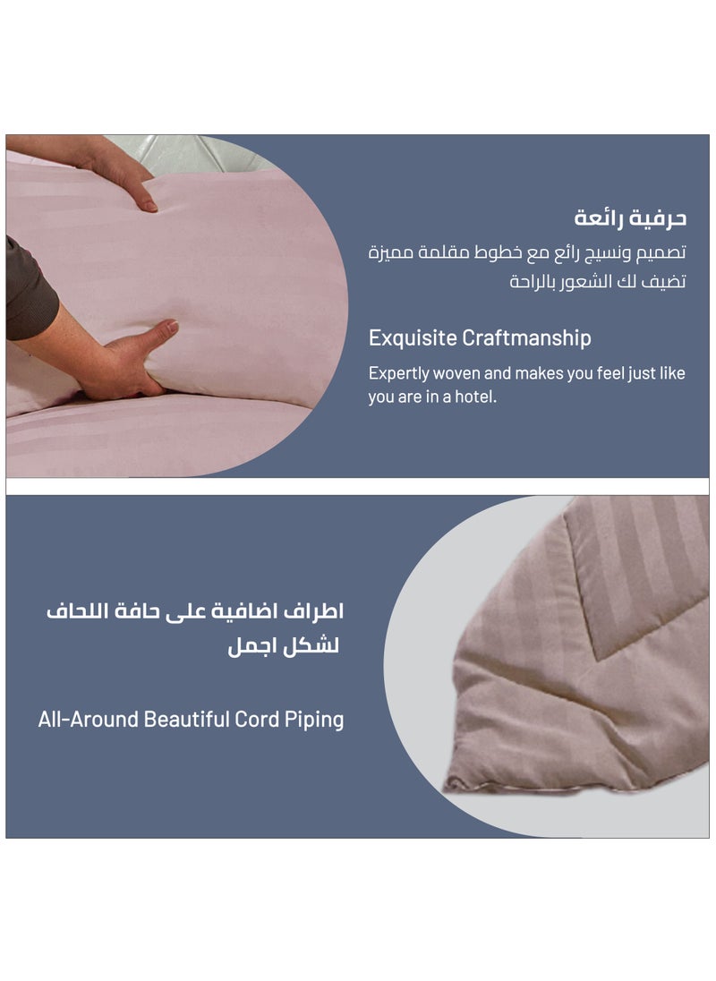 Donetella - Comforter Set 6-Pcs King Size(200x200 Cm) Damask Striped All Season Brushed Microfiber Double Bed Set With Down Alternative Filling,Lavender - Image 1