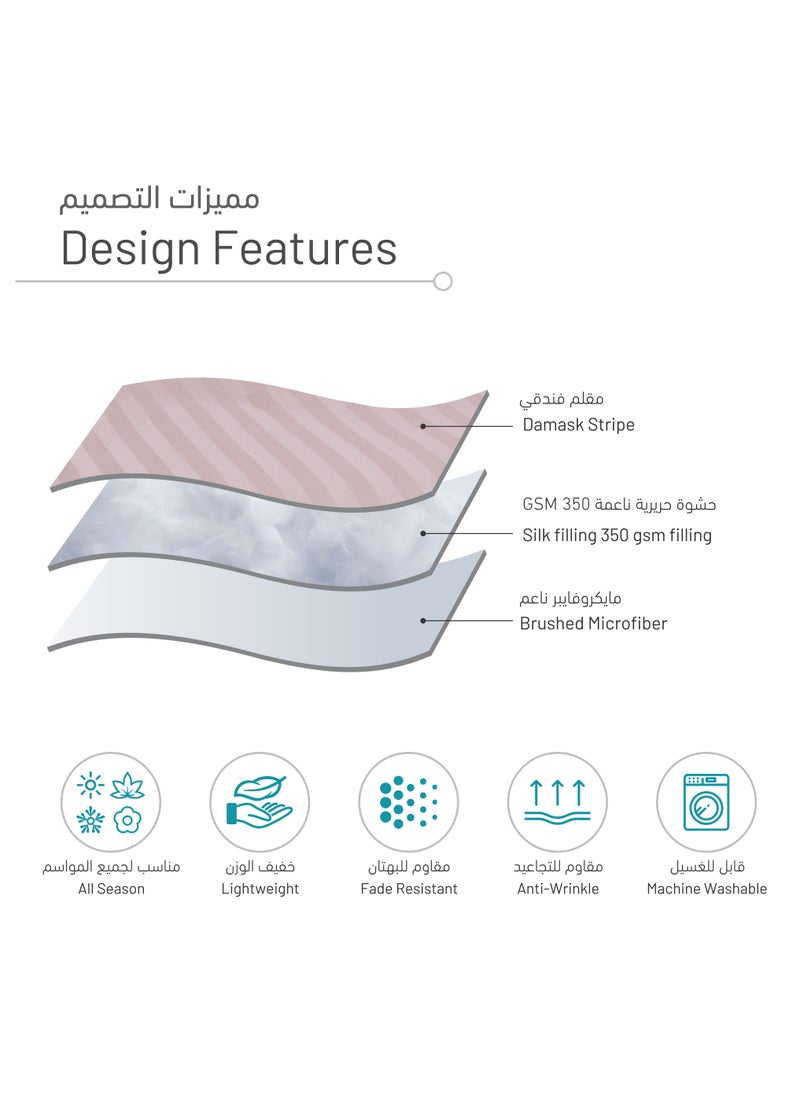 Donetella - Comforter Set 6-Pcs King Size(200x200 Cm) Damask Striped All Season Brushed Microfiber Double Bed Set With Down Alternative Filling,Lavender - Image 1