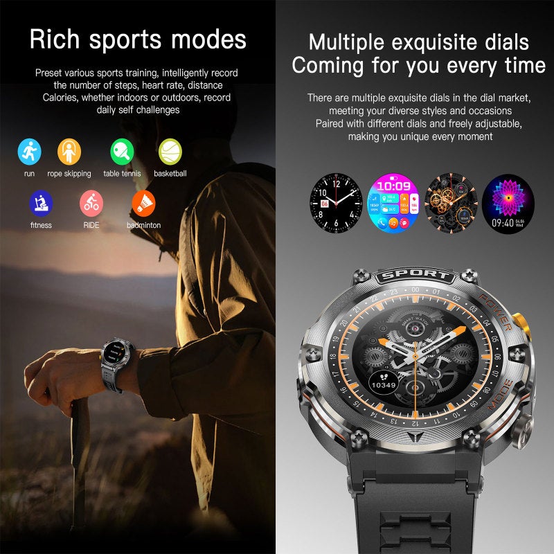 ساعة ذكية بشاشة AMOLED مقاس 1.43 بوصة وتصميم كامل من الصلب الزنكي - متتبع لياقة بدنية بوقت انتظار فائق الطول مع كشف مباشر لمعدل ضربات القلب ومراقص صحي لمحبي الرياضة والمستخدمي اللي ذوي الاهتمام بالصحة - Image 5