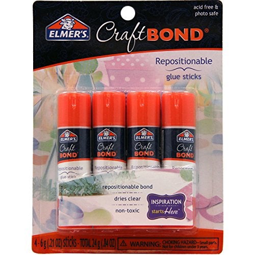 ELMERS E4020 CraftBond Repositionable Glue Sticks 4 Sticks per Pack 6 Grams per Stick Clear