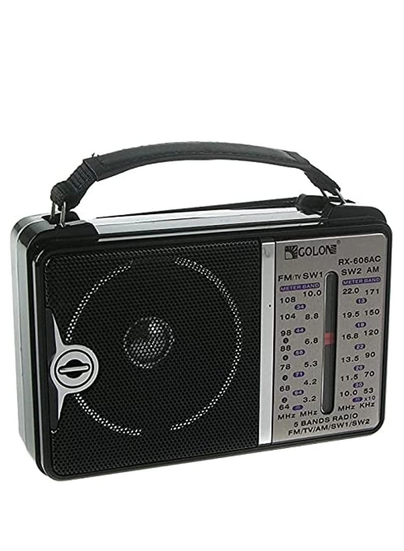 راديو GOLON Classic يعمل بالكهرباء، 4 نطاقات AM وFM وSW1 وSW2 RX-606AC أسود - Image 1