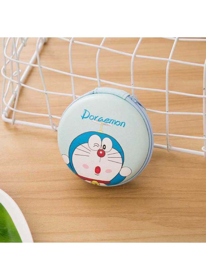 Korean Style Simple Mini Headset Charger Data Cable Bag Change Cosmetic Bag Cartoon Portable Storage Bag Storage Box-Color:Printed Round Bag-Tink Cat  - Image 1