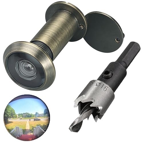 TOGU 220-degree Solid Brass Peep Holes for Door with 16mm Drill Bit, 0.63 inch Door Peephole with Privacy, Compatible with Door Thick from 1-3/8" to 2-1/6", Antique Bronze Finish - Image 1
