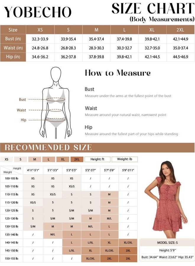 YOBECHO Womens Summer Ruffle Sleeve Sweetheart Neckline Printing Dress Mini Dress, Brick Red, S - Image 5