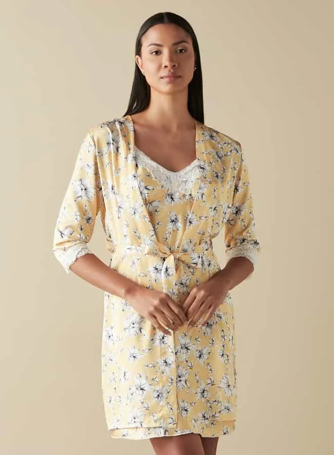 Splash FAV All-Over Floral Print Slip Dress and Night Robe Set