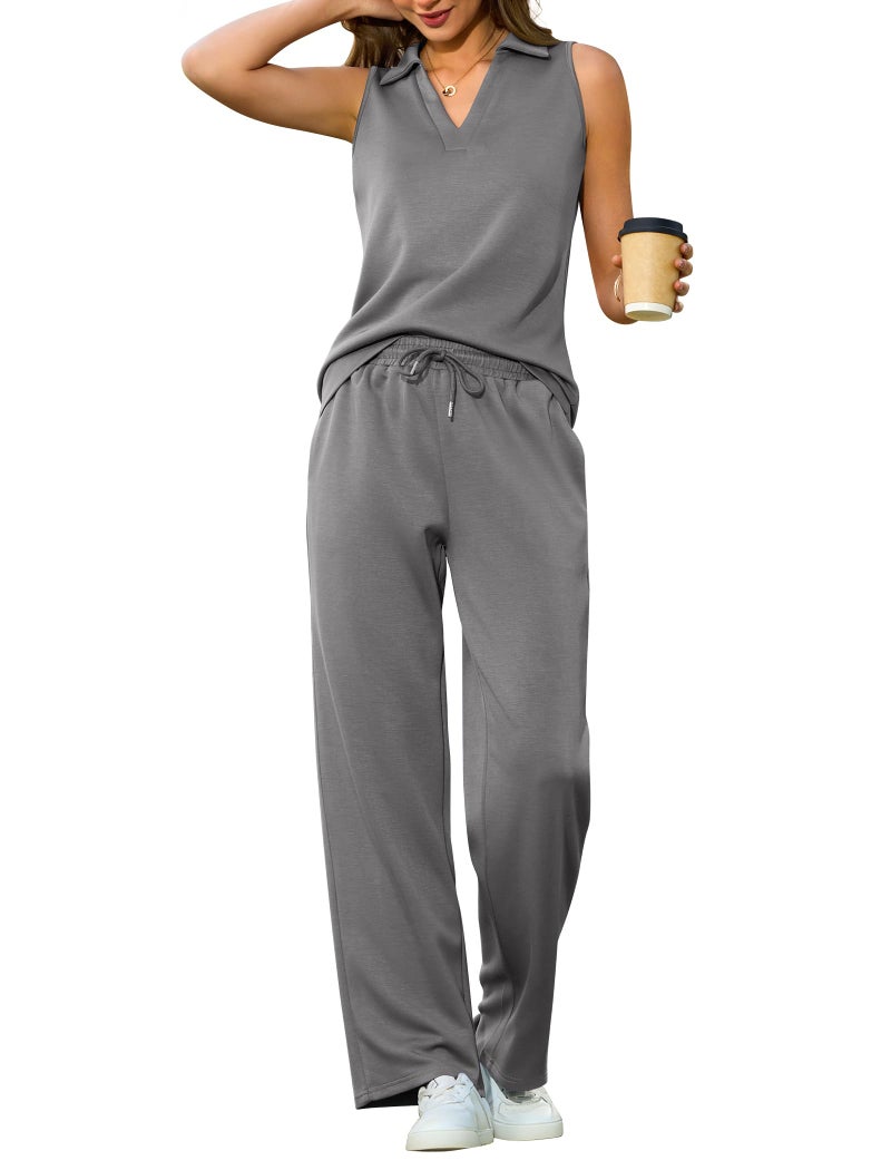 difficort Lounge Sets for Women Travel Cruise Two Piece Outfits Dressy Summer 2 Piece Sets for Women Airport Outfits Grey M - Image 1