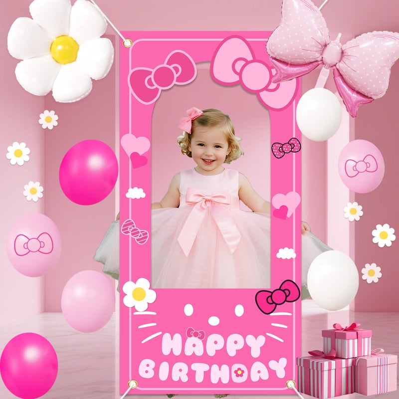 jenmir Birthday decorations for girls,Happy Birthday Banner, 35 Balloons,Pink bow Foil Balloon,Photo Booth Props for women (Pink Cat) - Image 3