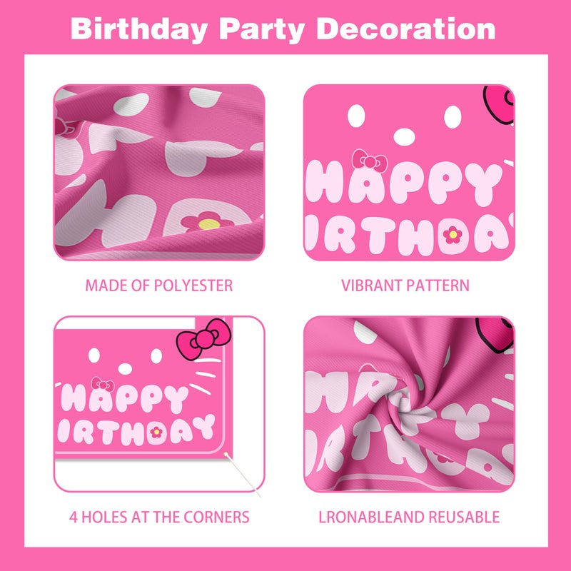 jenmir Birthday decorations for girls,Happy Birthday Banner, 35 Balloons,Pink bow Foil Balloon,Photo Booth Props for women (Pink Cat) - Image 4