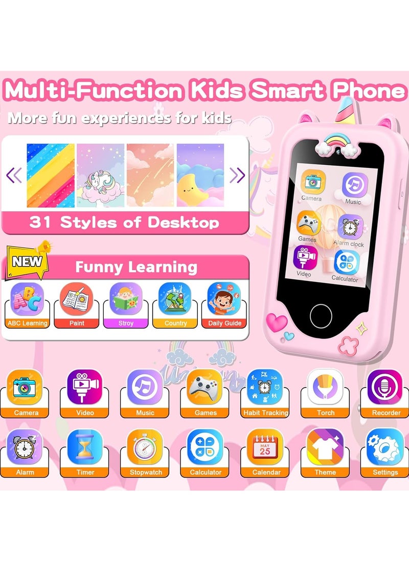 Chillspace 2025 Upgrade Kids Smart Phone for Girls, Christmas Birthday Gifts for Girls Age 3-10 Kids Toys Cell Phone, 2.8" Touchscreen Toddler Learning Play Toy Phone with Dual Camera, Game, Music Player, 8GB Card Pink  - Image 2