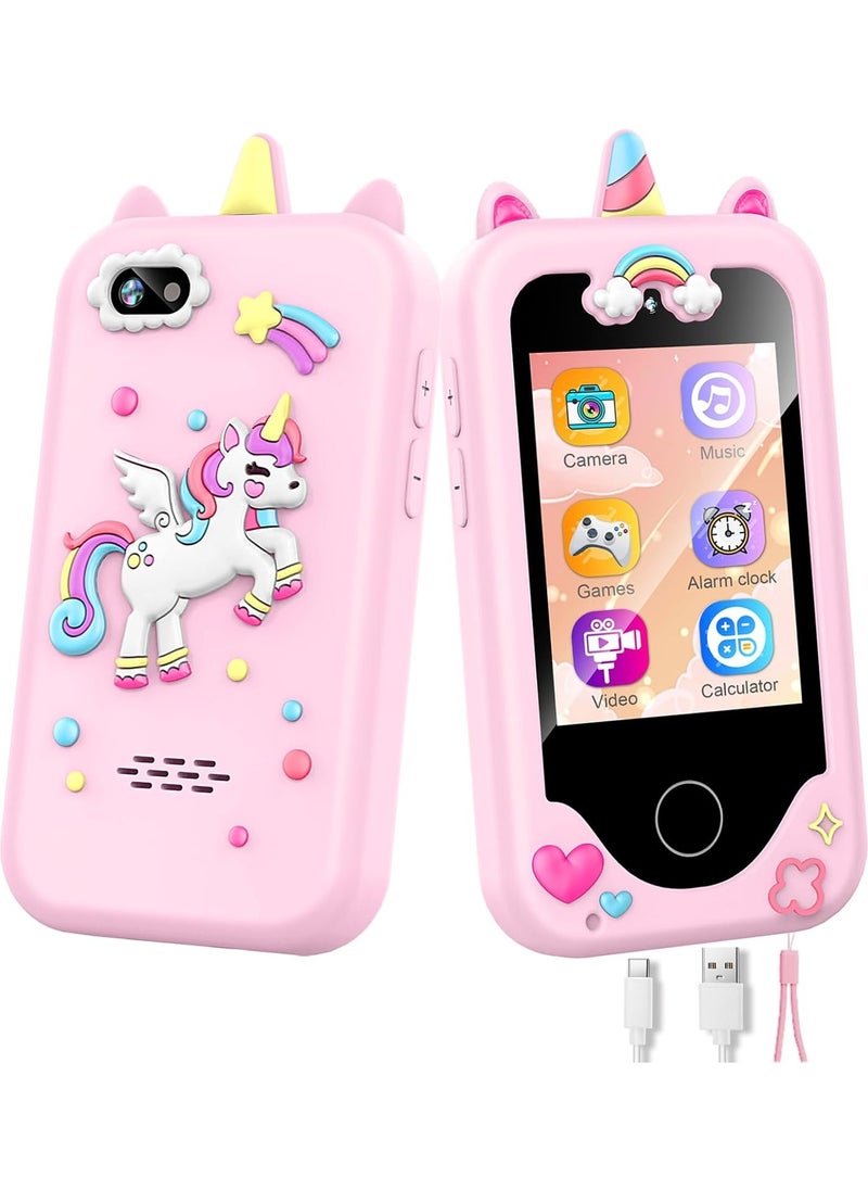 Chillspace 2025 Upgrade Kids Smart Phone Toys for Girls, Birthday Gifts for Girls Age 3-10 Kids Toys Cell Phone, 2.8" Touchscreen Educational Learning Play Toy Phone Toddler Play Travel Toys with Dual Camera, Game, MP3 Music Player, 8GB Card Pink  - Image 1