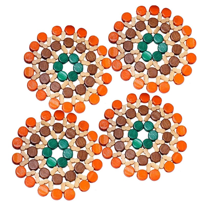 KARTUNBOX Round Tea Coasters Bamboo Cup Pad Pot Dish Drinks Coasters Heat Resistant Table Mat Placemat for Protecting Tabletops Counters Set of 4 4